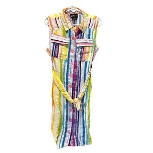 NWOT Girls Youth Multi Color Stripe Button Down Knee Length Dress - Size 7/8